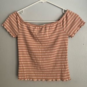 Pink stripped off the shoulder shirt